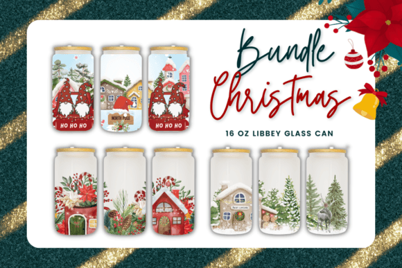 Bundle Christmas 16 Oz Libbey Glass Can