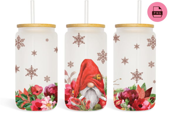 Flowers Watercolor Christmas 16oz Libbey