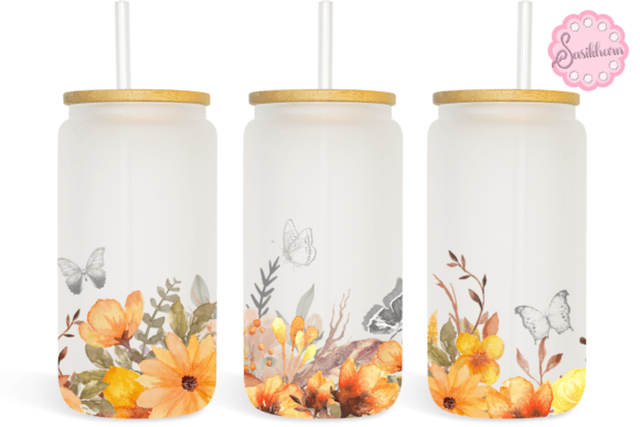 Orange Flowers Bouquet Fall 16oz Libbey