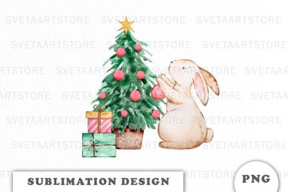Watercolor 1st Christmas Rabbit PNG