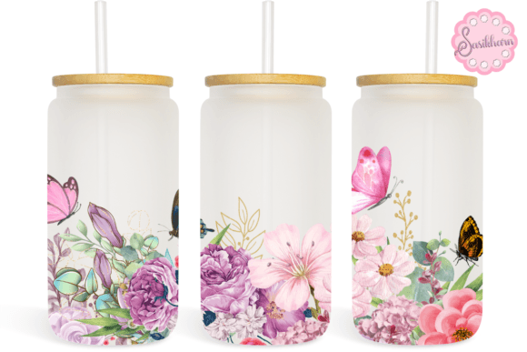 Watercolor Flowers Butterfly Libbey Can